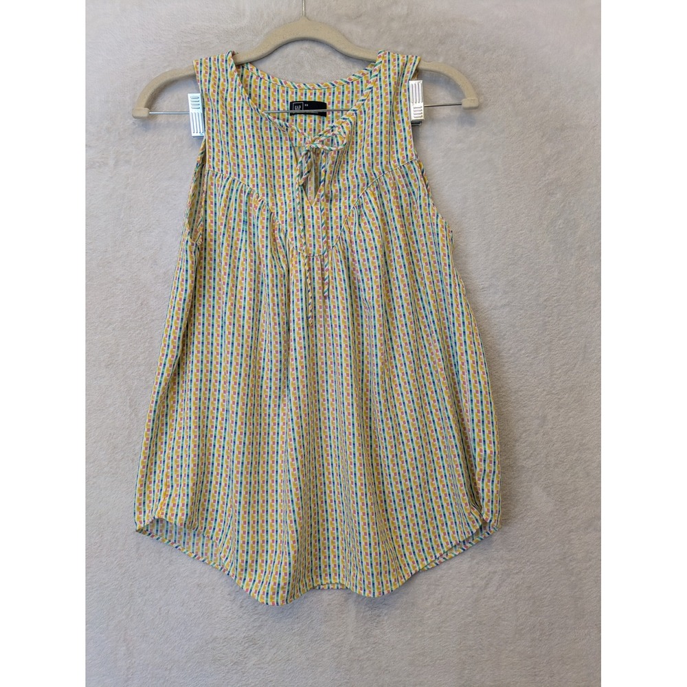 GAP Women's Size XS Sleeveless Tie Neck Blouse Multicolor‎ Geometric Pleated Top